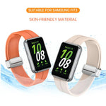 สายรัดนาฬิกาซิลิโคนหัวเข็มขัดเงินแม่เหล็กพับได้ สำหรับ Samsung Galaxy Fit 3