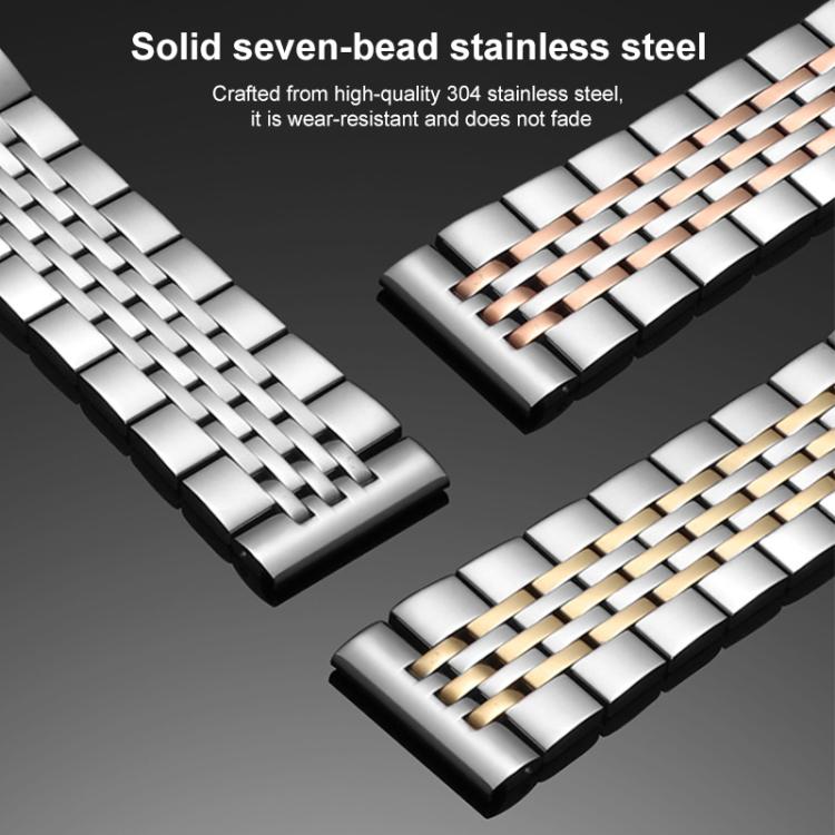 xDfind Seven-bead Solid Stainless Steel Watch Band, 14mm, 18mm, 20mm, 22mm