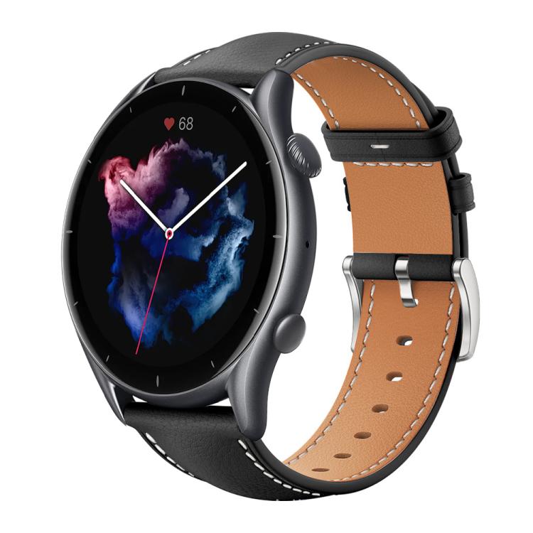 xDfind Flat Head Black Shark Fine Grain Leather Watch Band, 22mm For Amazfit GTR 4/3/3 Pro/Bip6/Bip5, 20mm For Amazfit GTS4 mini/GTS3/2/2E