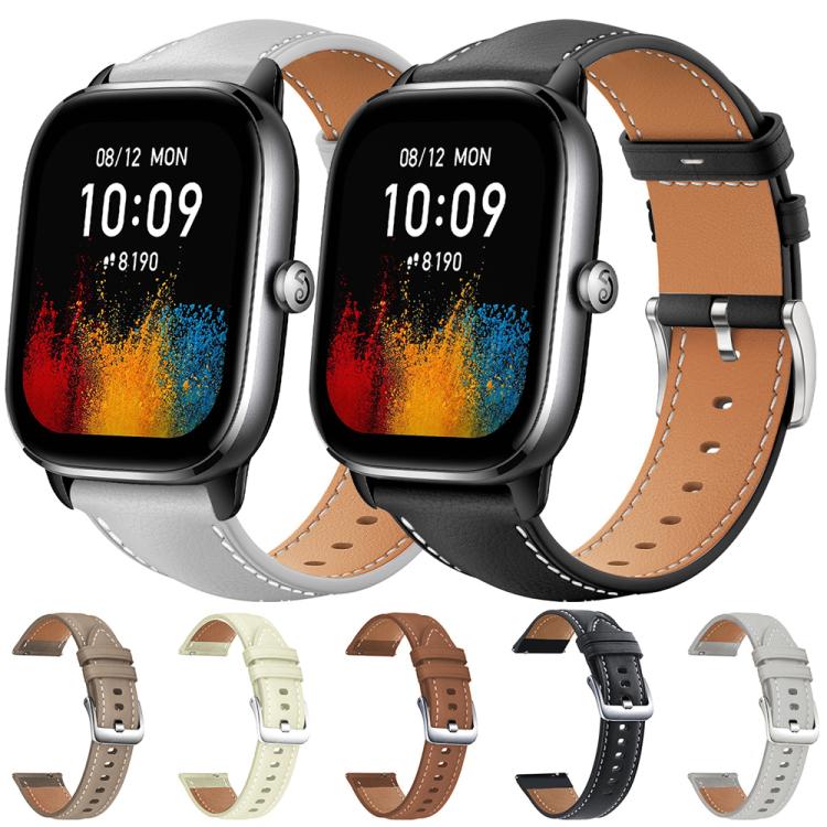 xDfind Flat Head Black Shark Fine Grain Leather Watch Band, 22mm For Amazfit GTR 4/3/3 Pro/Bip6/Bip5, 20mm For Amazfit GTS4 mini/GTS3/2/2E