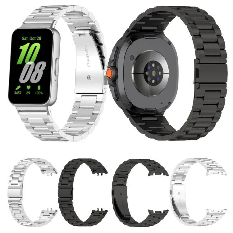 สายรัดนาฬิกาโลหะผสมไทเทเนียมหัวเข็มขัดแบนสามลูก สำหรับ Samsung Galaxy Watch8 / Watch8 Classic, สำหรับ Samsung Galaxy Fit3 / SM-R390