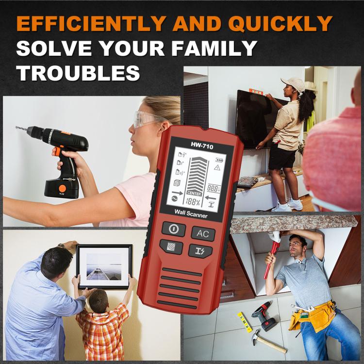 เครื่องสแกนผนัง 5-in-1 HW-710 เครื่องตรวจจับโลหะ เครื่องหาตำแหน่งตงไม้ เครื่องมือวัด