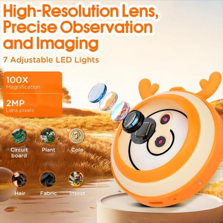 กล้องจุลทรรศน์อิเล็กตรอนดิจิทัลสำหรับเด็กหน้าจอ IPS 2.0 นิ้ว, HM020F