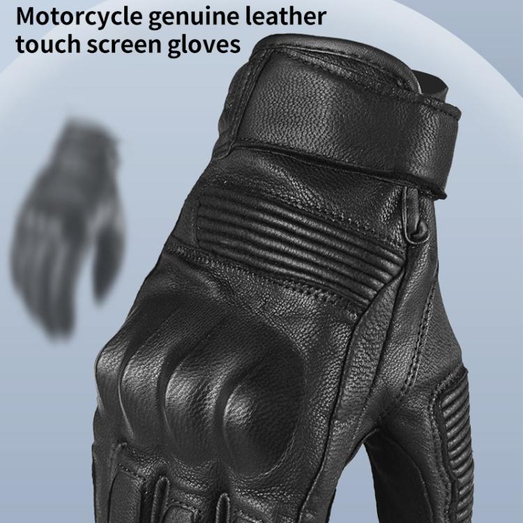 GHOST RACING GR-ST11 Retro Motorcycle Genuine Leather Touch Screen Full Finger Gloves, M, L, XL, XXL
