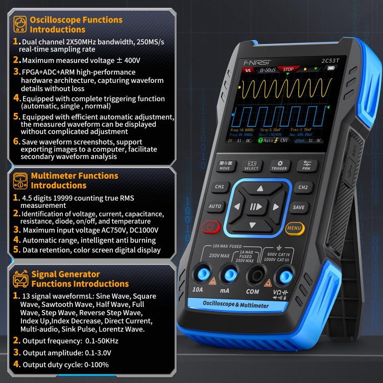 FNIRSI 2C53T มัลติมิเตอร์ดิจิทัลช่องคู่ 50M รุ่นมาตรฐาน รุ่นไฮเอนด์
