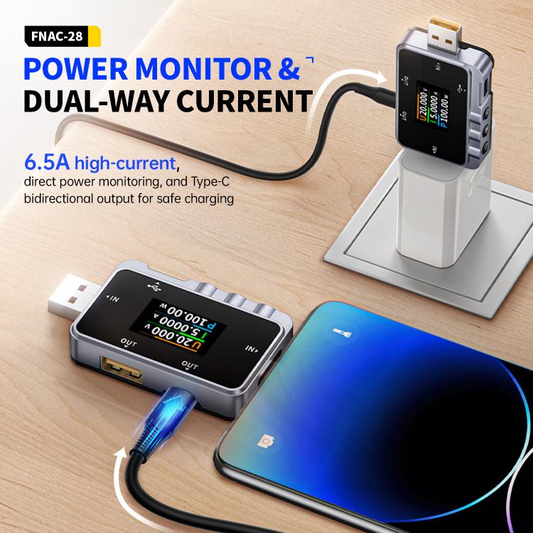 Fnirsi FNAC-28 เครื่องทดสอบตรวจสอบริปเปิลระดับมืออาชีพแบบมัลติฟังก์ชัน Type-C & USB, FNAC-28