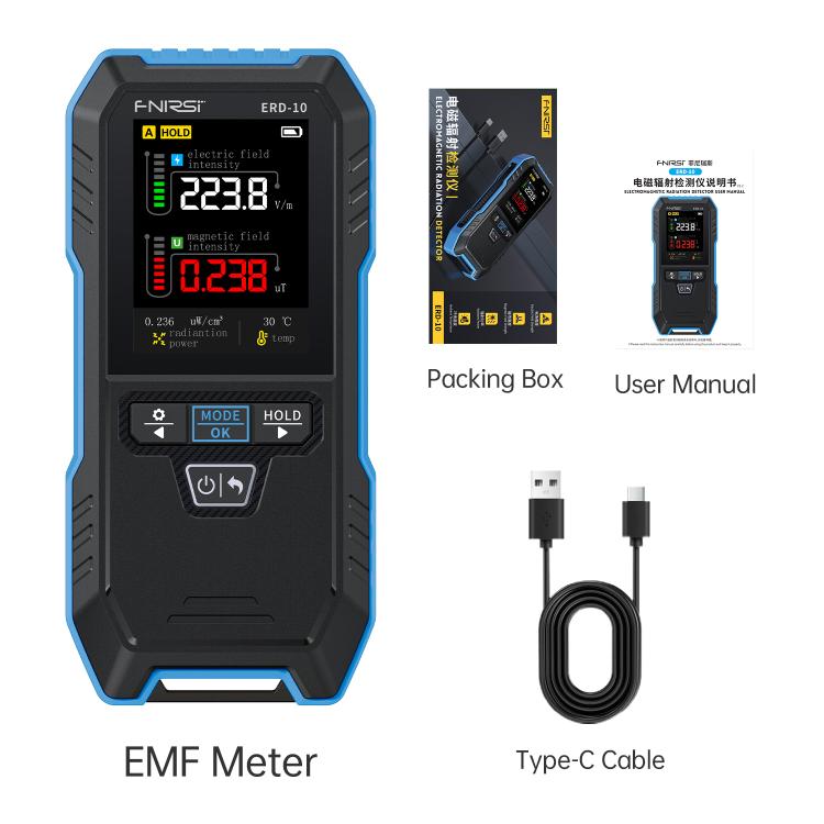 FNIRSI ERD-10 เครื่องตรวจจับรังสีแม่เหล็กไฟฟ้า 3 ใน 1, FNIRSI ERD-10