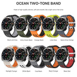 สายรัดนาฬิกาซิลิโคนสองสีแบบรูสองแถวหัวเข็มขัดเงิน Ocean สำหรับ Samsung Galaxy Watch Ultra / Ultra 2025