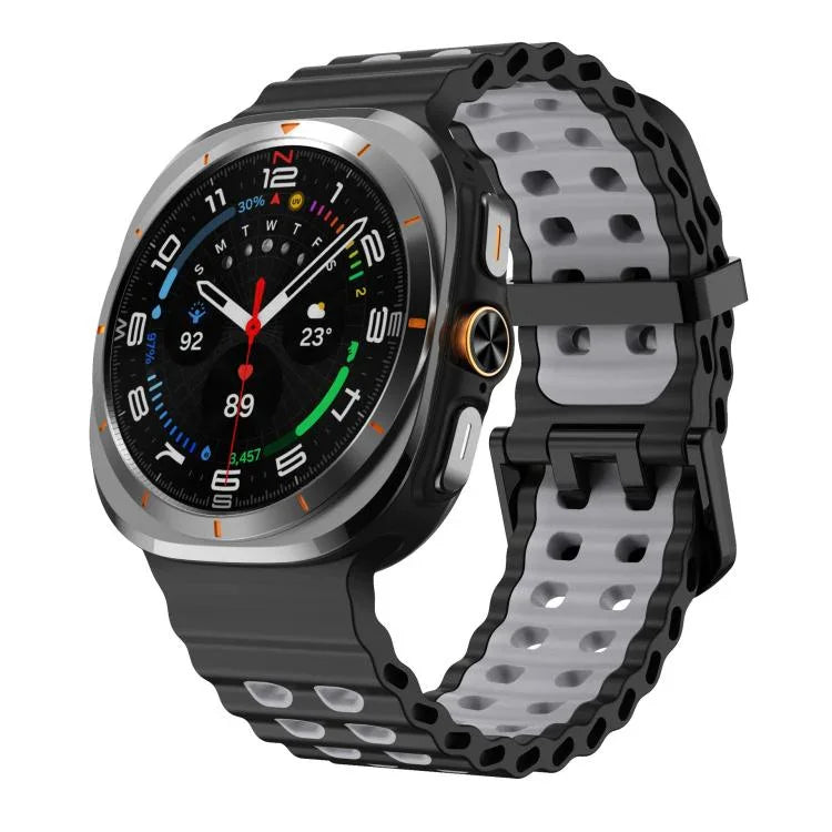 สายซิลิโคน xDfind Black Buckle Ocean สองสี รูรูคู่ สำหรับ Samsung Galaxy Watch Ultra 47mm / Ultra 2025, สำหรับ Samsung Galaxy Watch8 / 8 Classic