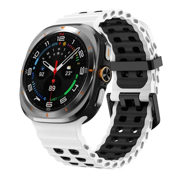 สายซิลิโคน xDfind Black Buckle Ocean สองสี รูรูคู่ สำหรับ Samsung Galaxy Watch Ultra 47mm / Ultra 2025, สำหรับ Samsung Galaxy Watch8 / 8 Classic