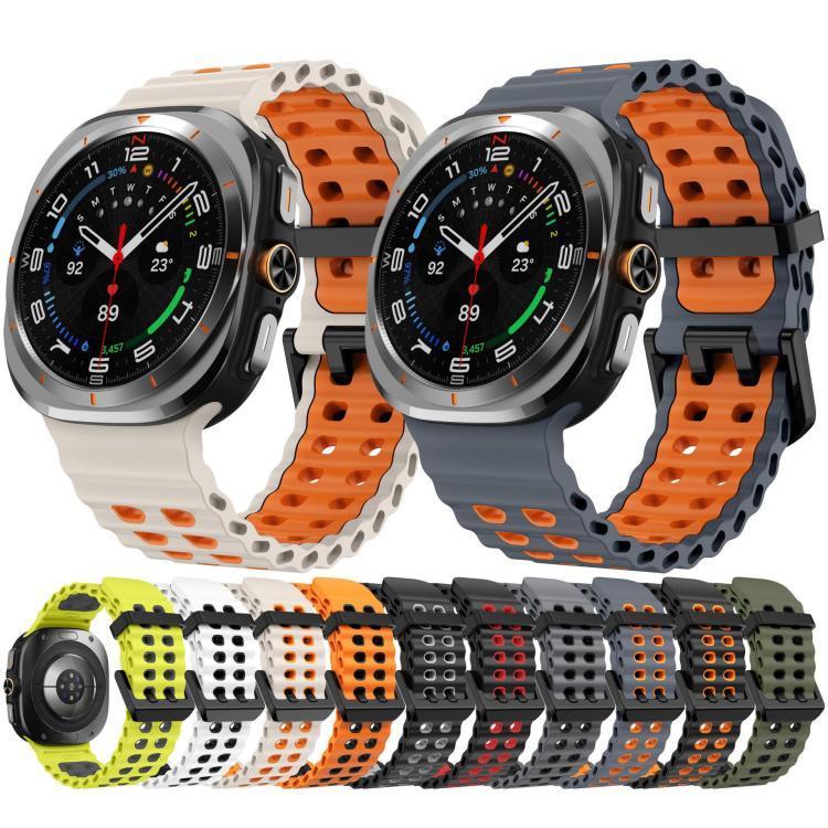 สายซิลิโคน xDfind Black Buckle Ocean สองสี รูรูคู่ สำหรับ Samsung Galaxy Watch Ultra 47mm / Ultra 2025, สำหรับ Samsung Galaxy Watch8 / 8 Classic