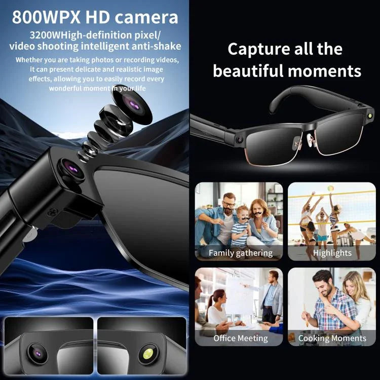 แว่นตาอัจฉริยะ L802 พร้อมกล้อง HD 8MP บันทึกวิดีโอ ส่งผ่าน WiFi ผู้ช่วยเสียง AI หูฟังสวมใส่อัจฉริยะ