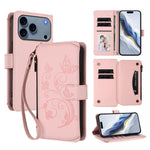 เคสโทรศัพท์หนังกระเป๋าซิปใส่บัตรหลายใบ Butterfly Love Flower สำหรับ iPhone 17e / 16e, สำหรับ iPhone 17 Pro Max, สำหรับ iPhone 17 Pro, สำหรับ iPhone 17, สำหรับ iPhone Air, สำหรับ iPhone 16 Pro Max