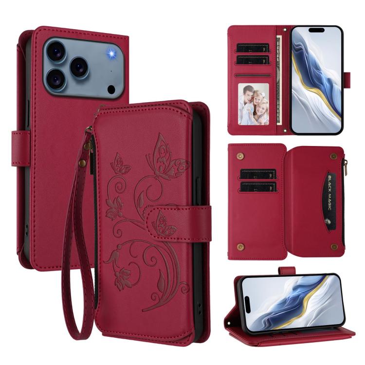เคสโทรศัพท์หนังกระเป๋าซิปใส่บัตรหลายใบ Butterfly Love Flower สำหรับ iPhone 17e / 16e, สำหรับ iPhone 17 Pro Max, สำหรับ iPhone 17 Pro, สำหรับ iPhone 17, สำหรับ iPhone Air, สำหรับ iPhone 16 Pro Max