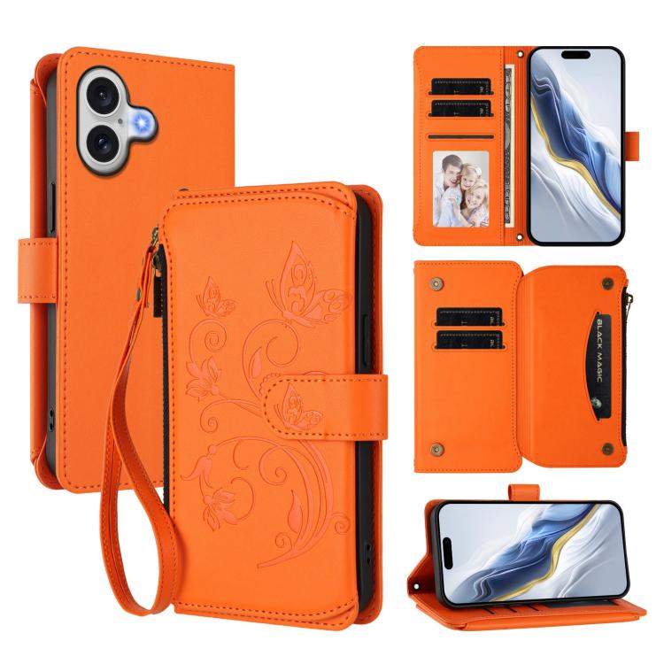 เคสโทรศัพท์หนังกระเป๋าซิปใส่บัตรหลายใบ Butterfly Love Flower สำหรับ iPhone 17e / 16e, สำหรับ iPhone 17 Pro Max, สำหรับ iPhone 17 Pro, สำหรับ iPhone 17, สำหรับ iPhone Air, สำหรับ iPhone 16 Pro Max