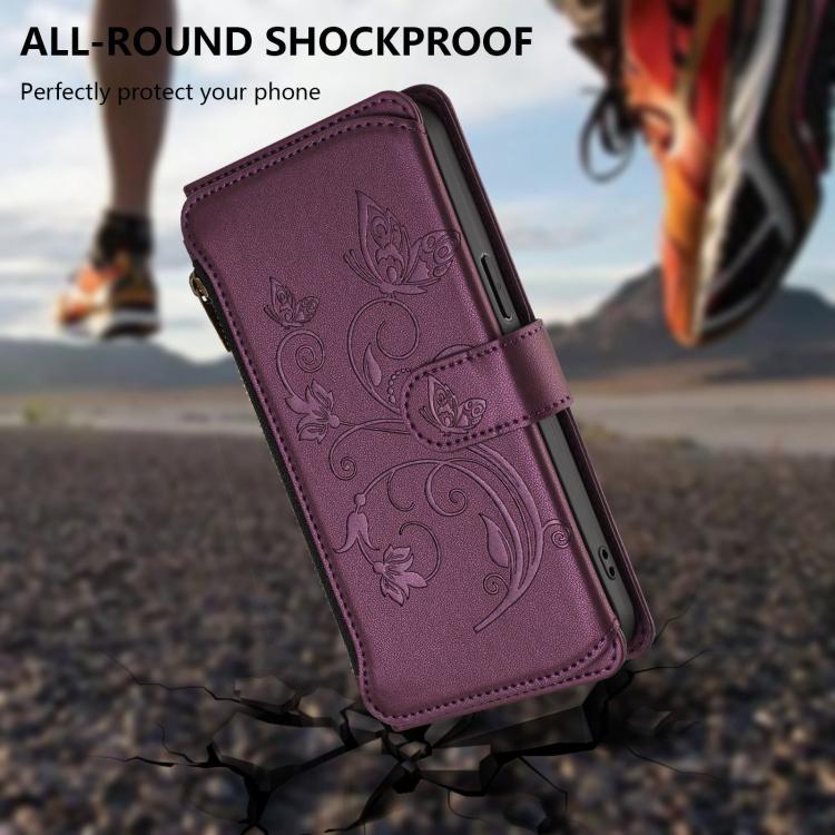 เคสโทรศัพท์หนังกระเป๋าซิปใส่บัตรหลายใบ Butterfly Love Flower สำหรับ iPhone 17e / 16e, สำหรับ iPhone 17 Pro Max, สำหรับ iPhone 17 Pro, สำหรับ iPhone 17, สำหรับ iPhone Air, สำหรับ iPhone 16 Pro Max