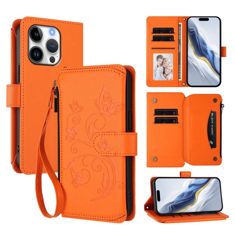 เคสโทรศัพท์หนังกระเป๋าซิปใส่บัตรหลายใบ Butterfly Love Flower สำหรับ iPhone 17e / 16e, สำหรับ iPhone 17 Pro Max, สำหรับ iPhone 17 Pro, สำหรับ iPhone 17, สำหรับ iPhone Air, สำหรับ iPhone 16 Pro Max