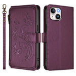 เคสโทรศัพท์หนังพร้อมซิปใส่บัตรหลายช่องลายดอกไม้รักผีเสื้อ สำหรับ iPhone 15, สำหรับ iPhone 14 Plus, สำหรับ iPhone 14 / 13, สำหรับ iPhone 14 Pro, สำหรับ iPhone 14 Pro Max, สำหรับ iPhone 7 / 8 / SE 2022