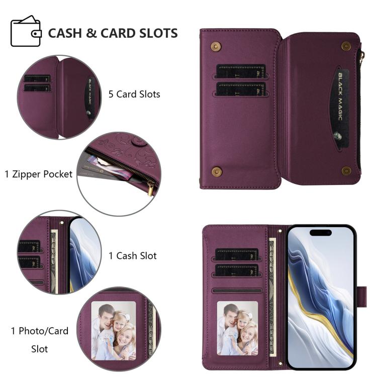 เคสโทรศัพท์หนังพร้อมซิปใส่บัตรหลายช่องลายดอกไม้รักผีเสื้อ สำหรับ iPhone 15, สำหรับ iPhone 14 Plus, สำหรับ iPhone 14 / 13, สำหรับ iPhone 14 Pro, สำหรับ iPhone 14 Pro Max, สำหรับ iPhone 7 / 8 / SE 2022