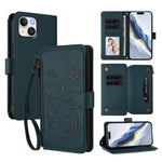 เคสโทรศัพท์หนังพร้อมซิปใส่บัตรหลายช่องลายดอกไม้รักผีเสื้อ สำหรับ iPhone 15, สำหรับ iPhone 14 Plus, สำหรับ iPhone 14 / 13, สำหรับ iPhone 14 Pro, สำหรับ iPhone 14 Pro Max, สำหรับ iPhone 7 / 8 / SE 2022