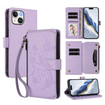 เคสโทรศัพท์หนังพร้อมซิปใส่บัตรหลายช่องลายดอกไม้รักผีเสื้อ สำหรับ iPhone 15, สำหรับ iPhone 14 Plus, สำหรับ iPhone 14 / 13, สำหรับ iPhone 14 Pro, สำหรับ iPhone 14 Pro Max, สำหรับ iPhone 7 / 8 / SE 2022