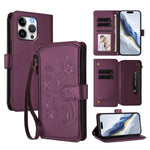 เคสโทรศัพท์หนังพร้อมซิปใส่บัตรหลายช่องลายดอกไม้รักผีเสื้อ สำหรับ iPhone 15, สำหรับ iPhone 14 Plus, สำหรับ iPhone 14 / 13, สำหรับ iPhone 14 Pro, สำหรับ iPhone 14 Pro Max, สำหรับ iPhone 7 / 8 / SE 2022