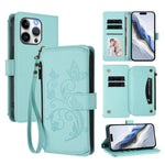 เคสโทรศัพท์หนังพร้อมซิปใส่บัตรหลายช่องลายดอกไม้รักผีเสื้อ สำหรับ iPhone 15, สำหรับ iPhone 14 Plus, สำหรับ iPhone 14 / 13, สำหรับ iPhone 14 Pro, สำหรับ iPhone 14 Pro Max, สำหรับ iPhone 7 / 8 / SE 2022