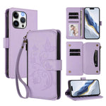 เคสโทรศัพท์หนังพร้อมซิปใส่บัตรหลายช่องลายดอกไม้รักผีเสื้อ สำหรับ iPhone 15, สำหรับ iPhone 14 Plus, สำหรับ iPhone 14 / 13, สำหรับ iPhone 14 Pro, สำหรับ iPhone 14 Pro Max, สำหรับ iPhone 7 / 8 / SE 2022