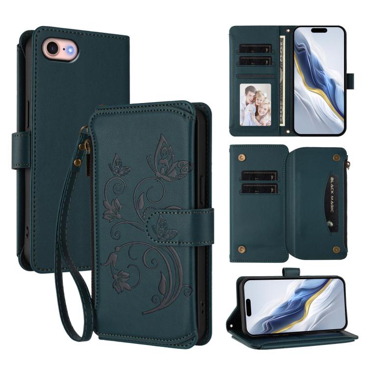 เคสโทรศัพท์หนังพร้อมซิปใส่บัตรหลายช่องลายดอกไม้รักผีเสื้อ สำหรับ iPhone 15, สำหรับ iPhone 14 Plus, สำหรับ iPhone 14 / 13, สำหรับ iPhone 14 Pro, สำหรับ iPhone 14 Pro Max, สำหรับ iPhone 7 / 8 / SE 2022