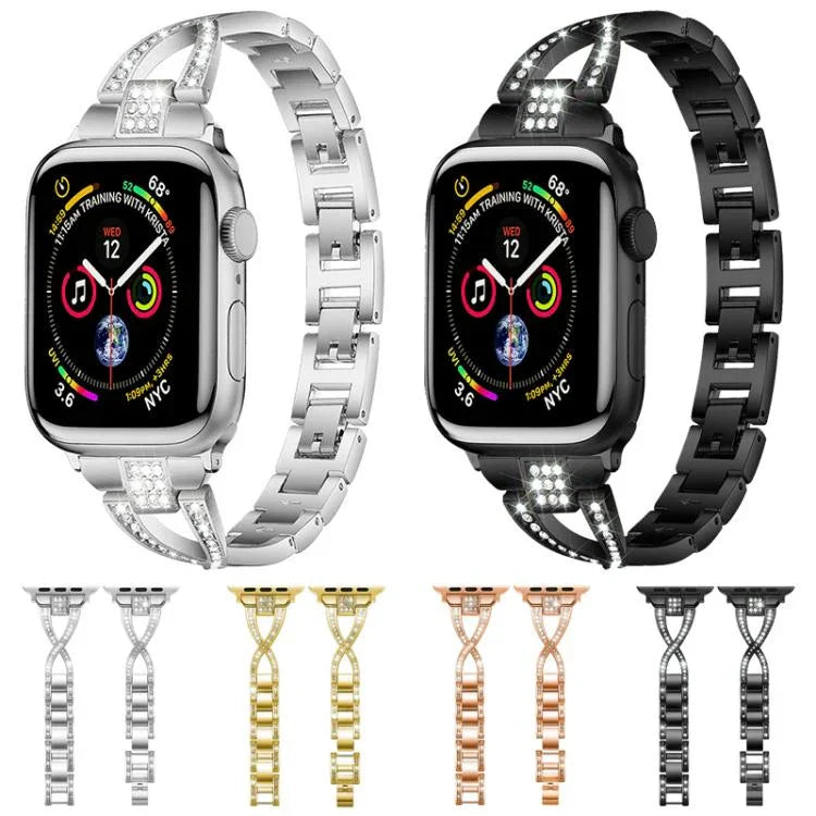 สายรัดนาฬิกาโลหะเพชรรูปตัว X แถวเดียว xDfind สำหรับ Apple Watch 42 / 44 / 45 / 46 / 49mm, สำหรับ Apple Watch 38 / 40 / 41 / S10 42mm
