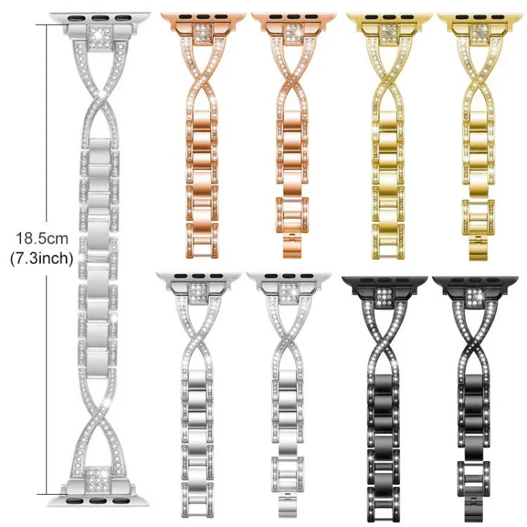 สายรัดนาฬิกาโลหะเพชรรูปตัว X แถวเดียว xDfind สำหรับ Apple Watch 42 / 44 / 45 / 46 / 49mm, สำหรับ Apple Watch 38 / 40 / 41 / S10 42mm