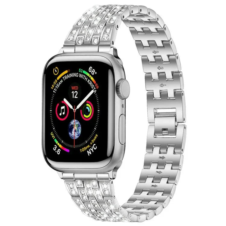 สายรัดนาฬิกาโลหะเพชรเต็มห้าลูกปัด xDfind สำหรับ Apple Watch 42 / 44 / 45 / 46 / 49mm, สำหรับ Apple Watch 38 / 40 / 41 / S10 42mm