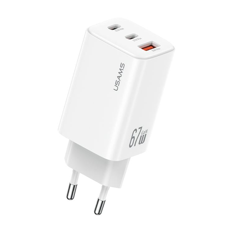 ที่ชาร์จเร็วขนาดเล็ก USAMS CC265 67W GaN 2 x Type-C, USB สามพอร์ต, CC265
