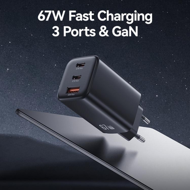 ที่ชาร์จเร็วขนาดเล็ก USAMS CC265 67W GaN 2 x Type-C, USB สามพอร์ต, CC265