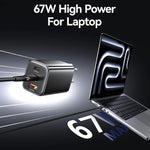 ที่ชาร์จเร็วขนาดเล็ก USAMS CC265 67W GaN 2 x Type-C, USB สามพอร์ต, CC265