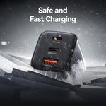 ที่ชาร์จเร็วขนาดเล็ก USAMS CC265 67W GaN 2 x Type-C, USB สามพอร์ต, CC265