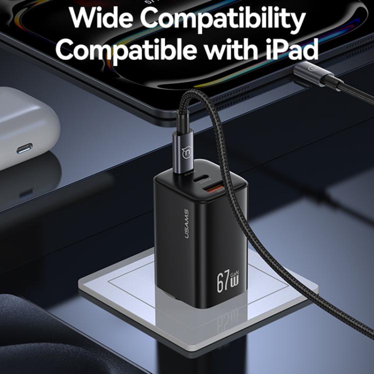 ที่ชาร์จเร็วขนาดเล็ก USAMS CC265 67W GaN 2 x Type-C, USB สามพอร์ต, CC265