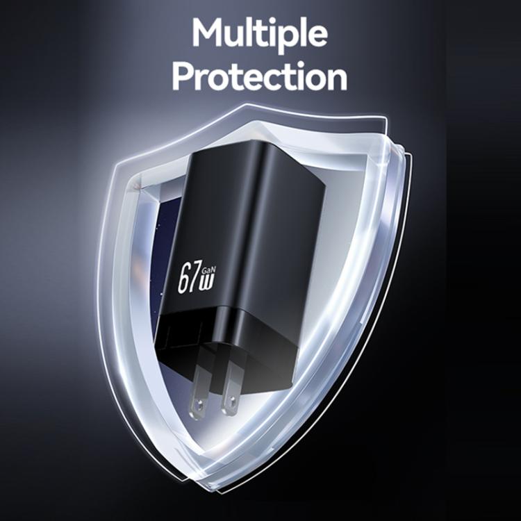 ที่ชาร์จเร็วขนาดเล็ก USAMS CC265 67W GaN 2 x Type-C, USB สามพอร์ต, CC265