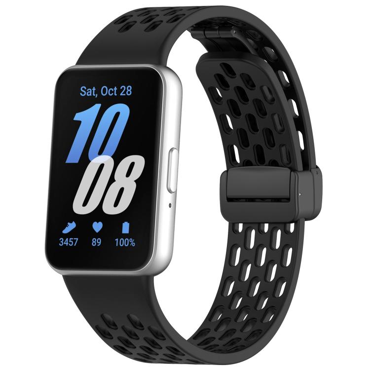 สายรัดนาฬิกาซิลิโคน xDfind แบบหัวเข็มขัดแม่เหล็กสีดำแบบมีรู สำหรับ Samsung Galaxy Fit3