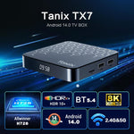 Tanix TX7 กล่องสมาร์ททีวี Android 14 8K UHD พร้อมรีโมทคอนโทรล, Allwinner H728 Octa-Core, 2GB+16GB, 4GB+32GB