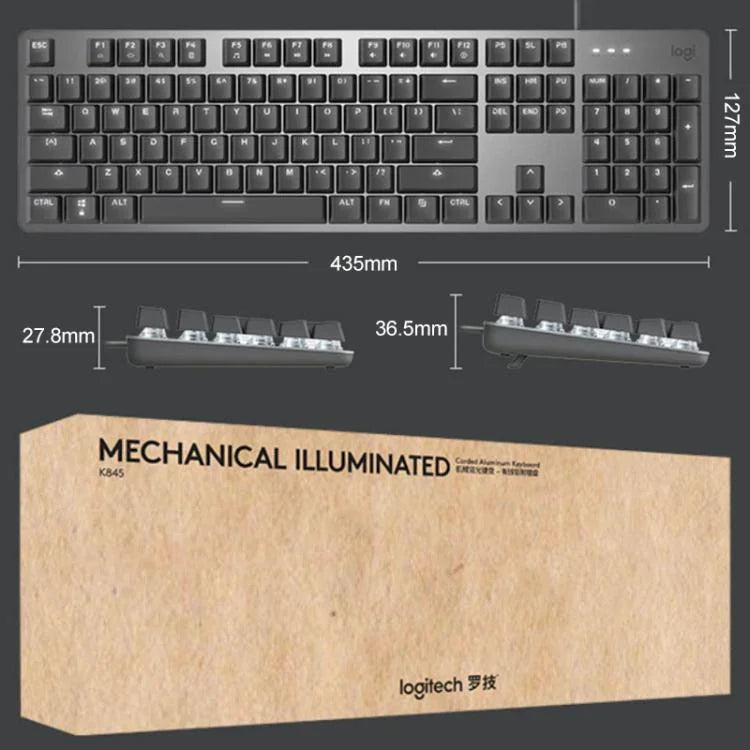 คีย์บอร์ดกลไกมีสาย Logitech K845 พร้อมไฟแบ็คไลท์ ความยาวสาย: 1.8 ม., สวิตช์ Longhua สีน้ำตาล, สวิตช์ Longhua สีแดง