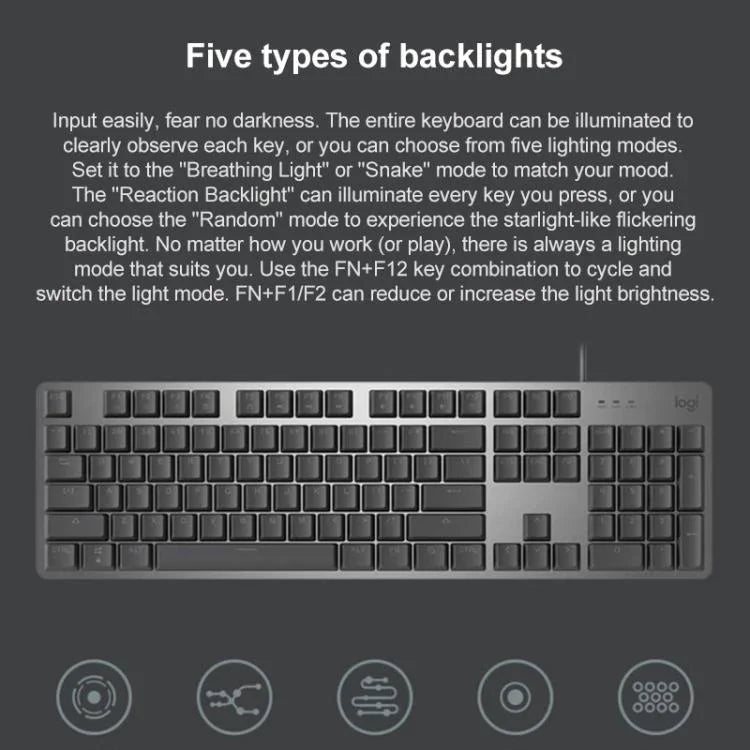 คีย์บอร์ดกลไกมีสาย Logitech K845 พร้อมไฟแบ็คไลท์ ความยาวสาย: 1.8 ม., สวิตช์ Longhua สีน้ำตาล, สวิตช์ Longhua สีแดง