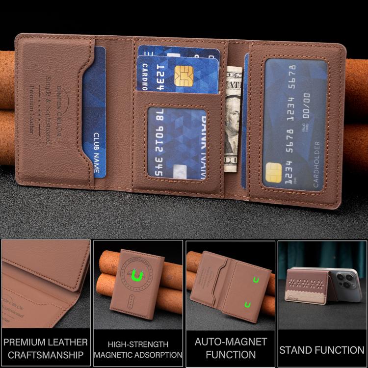 BFK25 BINFEN กระเป๋าหนังใส่บัตรแม่เหล็ก Magsafe ลายดอกไม้สีสัน