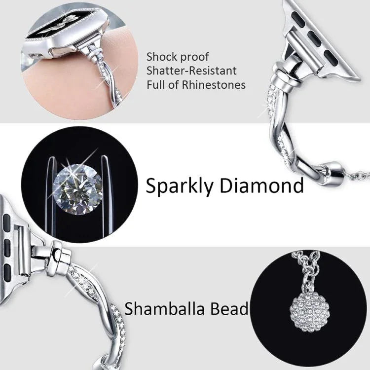 สายรัดนาฬิกาโลหะแบบกำไลบิดประดับเพชร xDfind สำหรับ Apple Watch 42 / 44 / 45 / 46 / 49 มม. สำหรับ Apple Watch 38 / 40 / 41 / S10 42 มม.