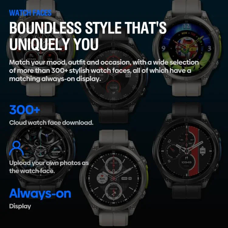 Zeblaze Vibe 8 สมาร์ทวอทช์กลางแจ้งทนทาน หน้าจอ 1.43 นิ้ว กันน้ำ 5 ATM & IP69K พร้อมไฟฉายในตัว