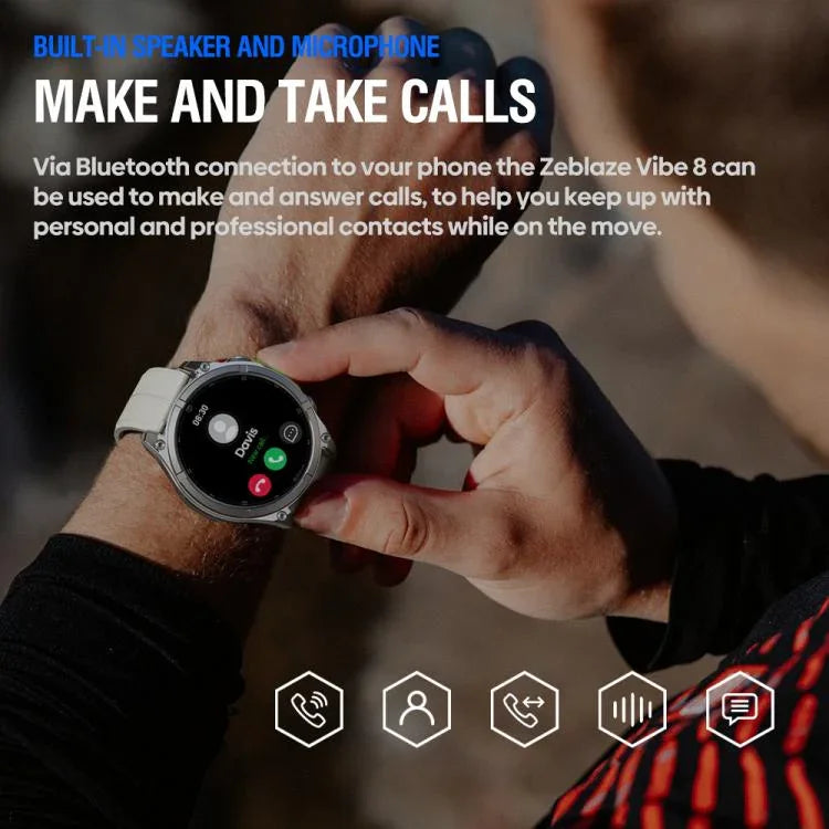 Zeblaze Vibe 8 สมาร์ทวอทช์กลางแจ้งทนทาน หน้าจอ 1.43 นิ้ว กันน้ำ 5 ATM & IP69K พร้อมไฟฉายในตัว