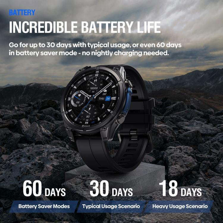 Zeblaze Vibe 8 สมาร์ทวอทช์กลางแจ้งทนทาน หน้าจอ 1.43 นิ้ว กันน้ำ 5 ATM & IP69K พร้อมไฟฉายในตัว
