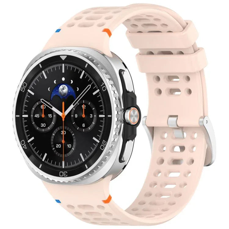สายรัดนาฬิกาซิลิโคน xDfind ขอบหัวเข็มขัดเงินอัลลอย รูระบายอากาศ สำหรับ Samsung Galaxy Watch8 / Watch8 Classic