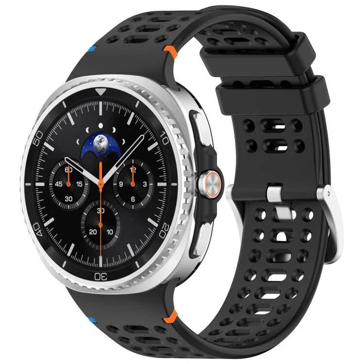 สายรัดนาฬิกาซิลิโคน xDfind ขอบหัวเข็มขัดเงินอัลลอย รูระบายอากาศ สำหรับ Samsung Galaxy Watch8 / Watch8 Classic