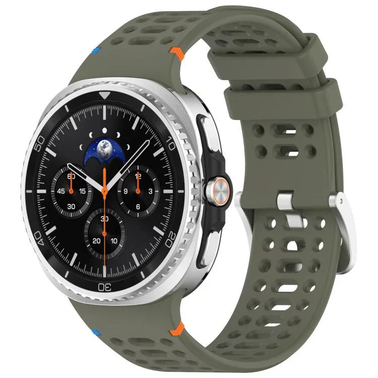 สายรัดนาฬิกาซิลิโคน xDfind ขอบหัวเข็มขัดเงินอัลลอย รูระบายอากาศ สำหรับ Samsung Galaxy Watch8 / Watch8 Classic